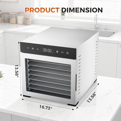 OLIXIS Food Dehydrator Machine, 500W Jerky Dehydrators with 8 Stainless Steel Large Trays, 185°F Temperature Control & 24H Timer Food Dryer for Fruit Meat Herb Dog Treats, Silver