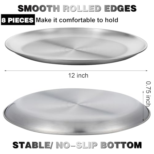 wutfuooo 8 Pieces 12 Inch Pizza Pans Bulk Stainless Steel Sets Round Bakeware Pizza Trays for Oven Kitchen Baking Home Restaurant Safe Sturdy Reusable Easy Clean