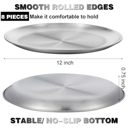 wutfuooo 8 Pieces 12 Inch Pizza Pans Bulk Stainless Steel Sets Round Bakeware Pizza Trays for Oven Kitchen Baking Home Restaurant Safe Sturdy Reusable Easy Clean
