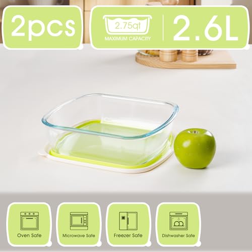 NUTRIUPS Glass Baking Dish with BPA Free Lids, Square Baking Pan, with White Contrast Lid (Mustard Yellow, 2 Pack, 9 x 9)