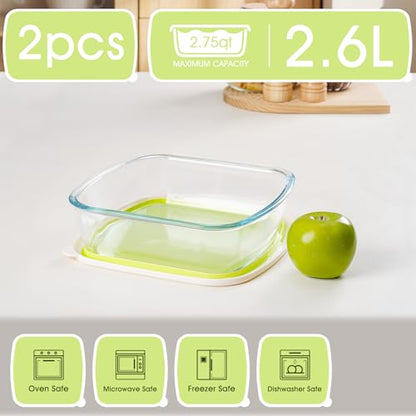 NUTRIUPS Glass Baking Dish with BPA Free Lids, Square Baking Pan, with White Contrast Lid (Mustard Yellow, 2 Pack, 9 x 9)