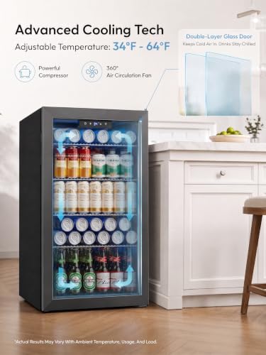 Icyglee 126 Can Mini Fridge, 3.2 Cu.Ft Beverage Refrigerator, Drink Cooler
