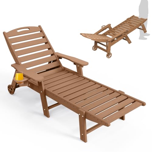 Ciokea Outdoor Chaise Lounge Chair, HDPE Patio Lounge Chair with Wheels