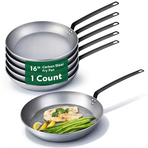 Restaurantware Met Lux 16 Inch Fry Pan, 1 No-Stick Frying Pan - Induction-Ready, Triple-Riveted, Silver Carbon Steel Cooking Skillet, Durable, For Searing, Sauteing, And Browning Food