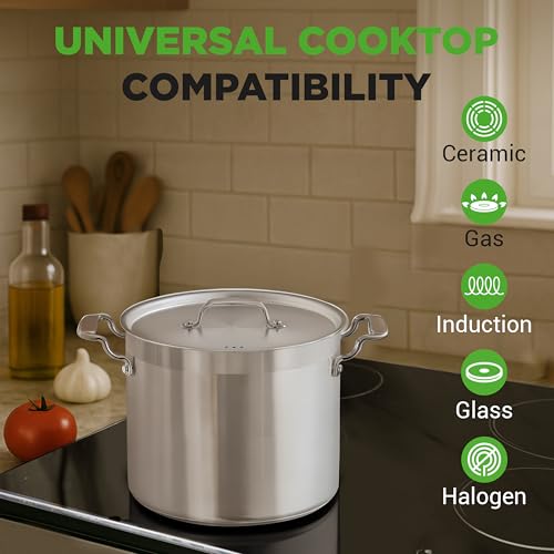 NutriChef 12-Quart Stainless Steel Stockpot with Stainless Steel Lid - 18/8 Food Grade Heavy Duty Large Stock Pot for Stew & Soup, Works w/Induction