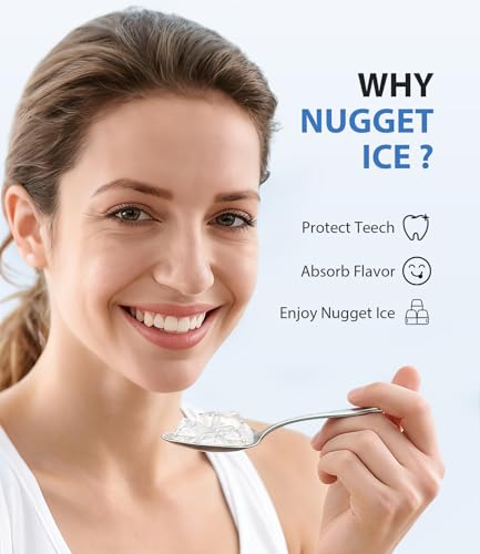 SenCre Nugget Ice Maker 40lbs/Day, Countertop Ice Maker Soft Chewable Ice, Ice Makers One-Click & Self-Cleaning, Crushed Pellet Ice Machine with Scoop&Basket for Home/Kitchen/Office, Stainless Silver