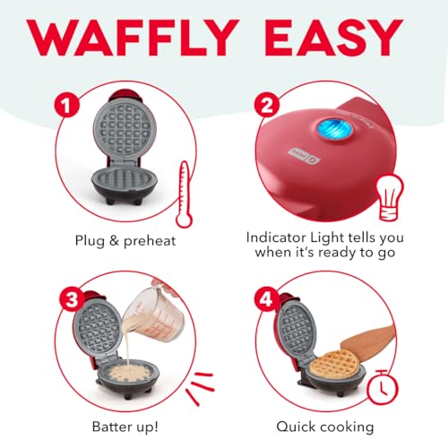 Dash Mini Waffle Maker, 4-Inch Ceramic Nonstick Cooking Surface, Aqua