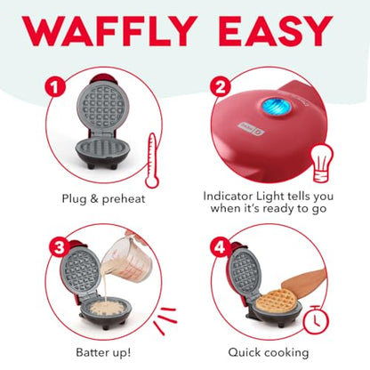 Dash Mini Waffle Maker, 4-Inch Ceramic Nonstick Cooking Surface, Aqua