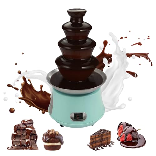 Chocolate Fountain Machine 4 Tier, 180W Chocolate Fountain with Capability 2.2lbs Commercial Hot Chocolate Fondue Tower for Nacho Cheese Liqueurs Party Wedding (Blue+Silver)