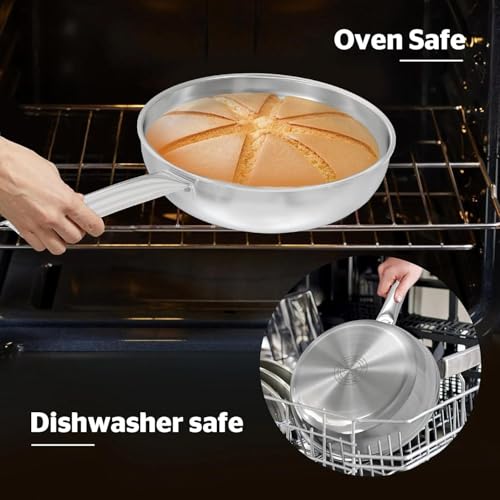 Sunhouse 18/10 Stainless Steel Pan 9 Inch, 3-Ply Clad No Coatings Frying Pan, Skillet with Stay-cool Handle, Oven and Dishwasher Safe, Induction Compatible