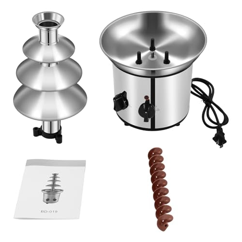 4-Tier 61oz Chocolate Fountain, 170W Stainless Steel Dessert Cascade, 110V Cheese Warmer Tower Caramel Dispenser Candy Melter with Heated Base & Detachable Tiers for Dipping Strawberries Marshmallows