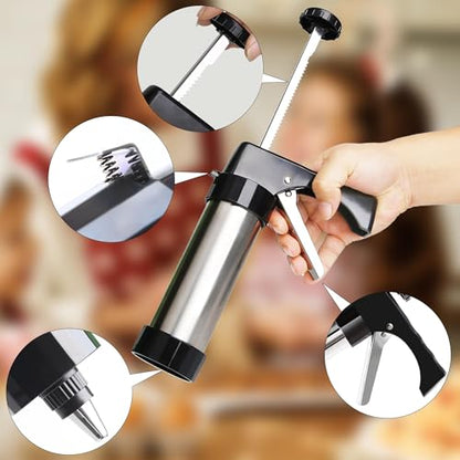 Cookie Press Gun Kit,13 Cookie Discs+8 Icing Nozzles Perfect for DIY Christmas Cookies and Decorating Cookies,Gifts for Mother（black）