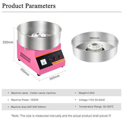 Commercial & Home Cotton Candy Machine 110V 1000W,3 Mins Fast Preheat, Stainless Steel, Easy to Operate & Clean for Birthday Party, Events & Commercial Use