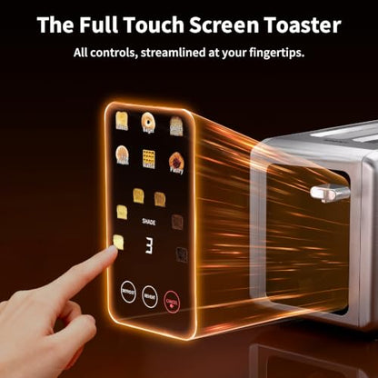 WHALL Full Touch Screen Toaster 2 Slice, Smart Toaster for Bread, Silver