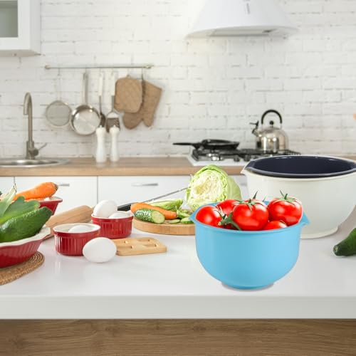ATRDTO 3pcs Mixing Bowls with Pour Spout-Nesting Design Saves Space - Non-Slip, BPA Free, Dishwasher Safe Plastic - Kitchen Cooking and Baking Supplies (White)