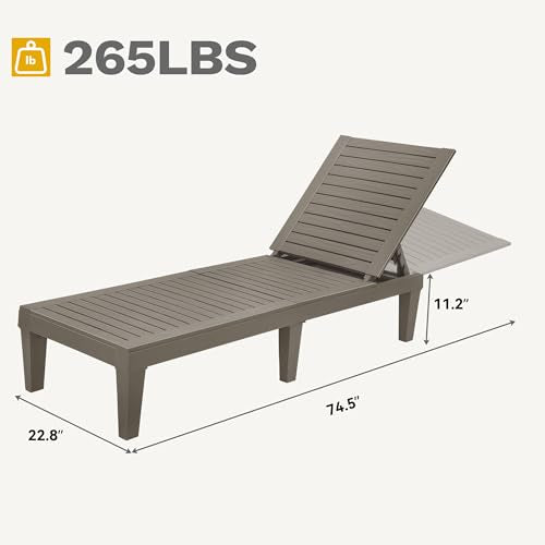 DWVO Outdoor Chaise Lounge, Pool Lounge Chair Set of 2 w/ 5-Level Backrest, Waterproof & Easy Assembly Patio Lounge Chair for Garden, Pool, and Beach (Taupe)