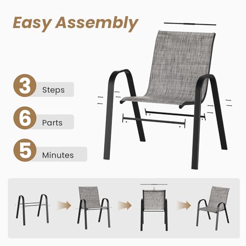 Soohow Patio Dining Set for 4, 5-piece Outdoor Dining Set 4 x Stackable Patio Chairs & 1 x Wood-Like Round Table with Umbrella Hole, All-Weather Outdoor Table and Chairs for Backyard, Balcony, Porch