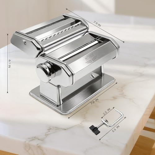 MZTOGR Pasta Maker Machine with 9 Adjustable Thickness Settings, 2 in 1 Noodle Maker Includes Pasta Cutter, Ravioli Maker Attachment & Pasta Drying Rack