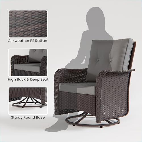 RTDTD 11 Pieces Outdoor Patio Furniture Set,Outdoor Sectional Furniture with 45" 55000 BTU Gas Propane Fire Pit Table,PE Rattan Wicker Patio Conversation Set,Swivel Rocking Chairs Set,Grey