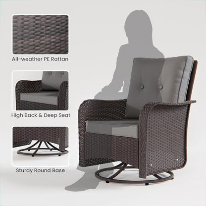 RTDTD 11 Pieces Outdoor Patio Furniture Set,Outdoor Sectional Furniture with 45" 55000 BTU Gas Propane Fire Pit Table,PE Rattan Wicker Patio Conversation Set,Swivel Rocking Chairs Set,Grey