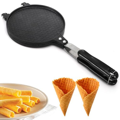 Dicunoy Waffle Cone Maker, Nonstick Ice Cream Cone Maker, 6.7" Egg Roll Crepe Pan, Camp Pancake Crispy Cone Omelet Mold for Waffle Cups, Choco Tacos, Fuel Gas Stoves Only