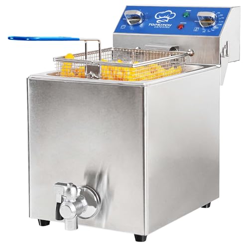 TOPKITCH 8.5Qt Electric Fryer with Oil Drain,30 Minutes Timer,Stretch forming oil tank,Lid and Solid Wire Mesh Basket,Medium Duty Commercial Electric Countertop Deep Fryers-120V,1800W