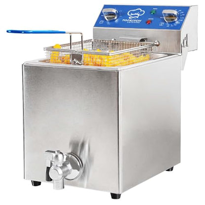TOPKITCH 8.5Qt Electric Fryer with Oil Drain,30 Minutes Timer,Stretch forming oil tank,Lid and Solid Wire Mesh Basket,Medium Duty Commercial Electric Countertop Deep Fryers-120V,1800W