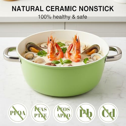 ZENFUN Ceramic Nonstick Stock Pot with Lid, 4.2 Quart Soup Pot, Cooking Pot Stew Pots, Induction Compatible Stockpot, Avocado Green