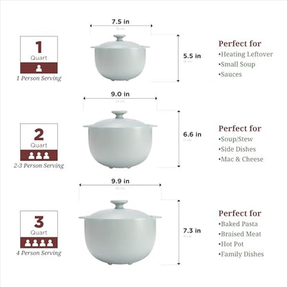 MINH LONG 2-Qt Porcelain Dutch Oven with Lid – Lead & Cadmium Free, Oven Safe to 482°F, Heat Retention, Clay Pot for Cooking on Gas & Infrared Cooktop, Use to Marinate, Cook, Bake, Refrigerate & Serve