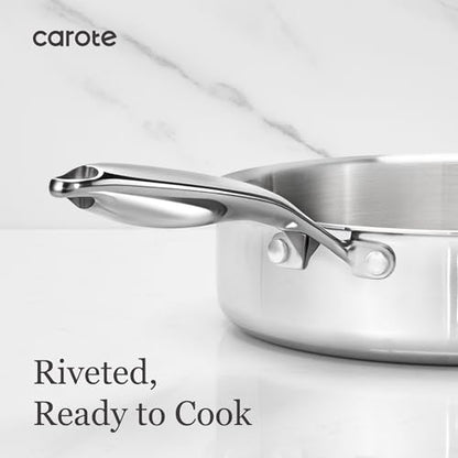 CAROTE 21pcs Tri-Ply Stainless Steel Cookware Set, Pots and Pans Set, Non Toxic Induction Kitchen Cooking Sets, Cookware Collection, Mirror Polish, Silver, Mothers Day Gifts