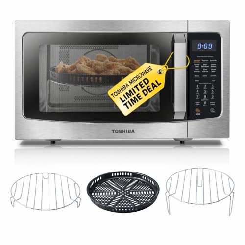 Toshiba Air Fryer Combo 4-in-1 Countertop Microwave Oven, Smart Sensor, Convection, Mute Function, Position Memory 13.6" Turntable, 1.5 Cu Ft, 1000W, Silver, ML-EC42P(SS)