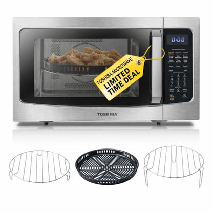 Toshiba Air Fryer Combo 4-in-1 Countertop Microwave Oven, Smart Sensor, Convection, Mute Function, Position Memory 13.6" Turntable, 1.5 Cu Ft, 1000W, Silver, ML-EC42P(SS)