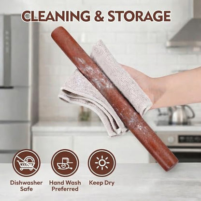 17 Inch French Rolling Pin, Wooden Dough Roller for Baking, Solid Wood Tapered Rolling Pin for Pizza, Pie Crust, Cookies, Pastry, Non-Stick, Easy Control Kitchen Baking Tool, African Rosewood