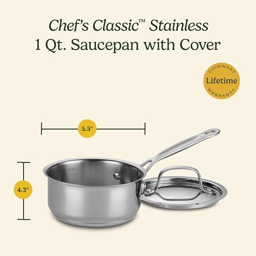 Cuisinart 1 Quart Saucepan w/Cover, Chef's Classic Stainless Steel Cookware Collection, 719-14