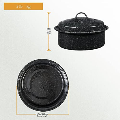 Granite Ware 8.7-Inch Small Covered Round Roaster, 3Lb Capacity – Mini Roaster Enamel Steel Cookware, Dishwasher Safe & PFOA-Free, Even Heat Distribution for Poultry, Meat, Vegetables (Speckled Black)