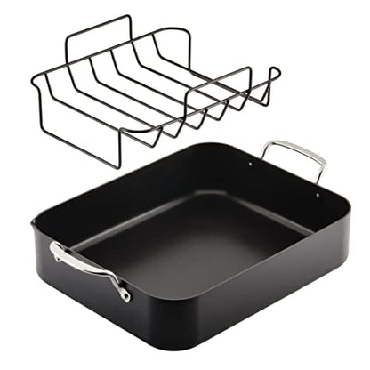 KitchenAid Hard Anodized Roasting Pan/Roaster with Removable Rack, 13 Inch x 15.75 Inch - Matte Black