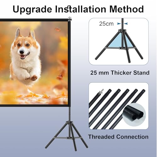 Projector Screen with Stand, Wootfairy 120 inch Portable and Foldable Indoor Outdoor Projection Screen 16:9 4K HD Rear Front Wrinkle-Free Movie Screen with Carry Bag for Home Theater Backyard Cinema
