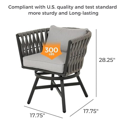Grand patio 9-Piece Outdoor Dining Set for 8, Patio Dining Furniture Set for 8 Swivel Rope Wicker Chairs & 1 Expandable Rectangular Dining Table, Light Gray Brown