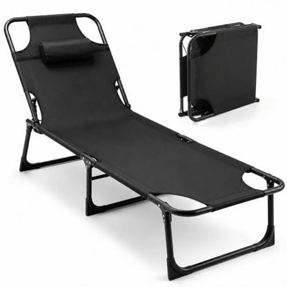 Foldable Camping Cot Reclining Lounge Chair with Pillow, 330 lbs Heavy Duty