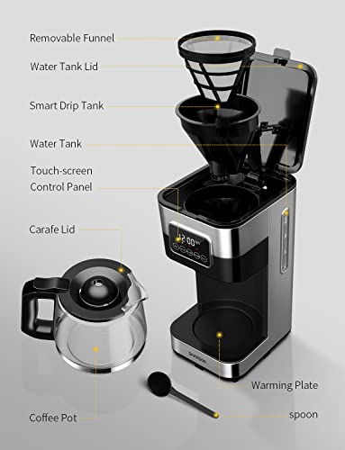 SHARDOR 10-Cup Programmable Coffee Maker, Regular & Strong Brew Drip Coffee Machine for Home and Office, Auto Shut Off, Permanent Filter, Silver