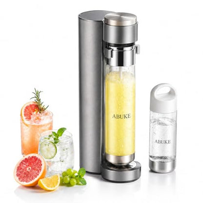 ABUKE Sparkling Water Machine，Soda Maker with 0.5L & 1L Bottles, Cordless Fizzy Drink Carbonator, Compatible with 60L CO2 Cylinders, for Water, Juice & Cold Beverages (CO2 Cylinder Not Included)