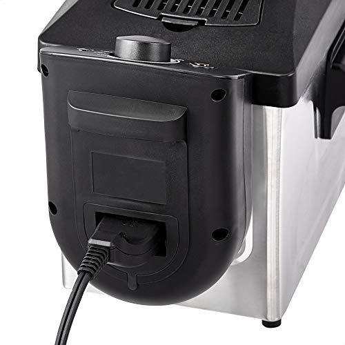Amazon Basics 3.2-Qt (3.0L) Electric Deep Fryer with Adjustable Temperature Control, Easy Draining Basket, Viewing Window, Fast-Heating 1500W, Stainless Steel Exterior, Black & Silver