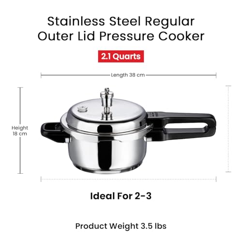 Vinod V-2L Stainless Steel Sandwich Bottom Pressure Cooker, 2-Liter,Silver,Medium