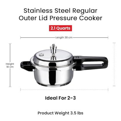 Vinod V-2L Stainless Steel Sandwich Bottom Pressure Cooker, 2-Liter,Silver,Medium