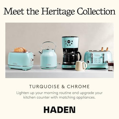 HADEN Coffee Machine, 12 Cup Programmable Drip Coffee Maker with Auto Shut-Off Function and Reusable Washable Water Filter, Turquoise & Chrome