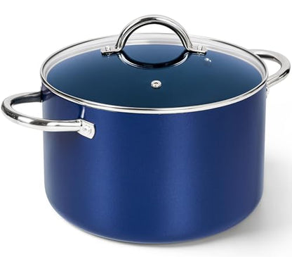 MICHELANGELO 10 Quart Stock Pot with Lid, Large Ceramic Nonstick Soup Pot for Seafood Boil, Crab, Pasta & Holiday Cooking, Non Toxic Induction Stockpot with Stainless Steel Handles, Blue