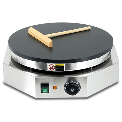 3000W Commercial Crepe Maker, 16" Non-Stick Electric Griddle with 0-300℃ Adjustable Temperature, Stainless Steel Pancake & Jianbing Machine with Wooden Spreader for Home, Snack Bar & Food Stall