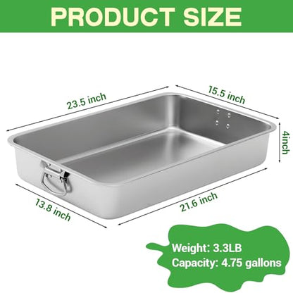 e esscopro 23.5''x15.5''x4''roasting Pan Stainless Steel Turkey Roasting Pan Extra Large Thickened Baking Tray with Handle for Christmas Thanksgiving Oven Turkey Roasts Multilayer Lasagna Baked Goods