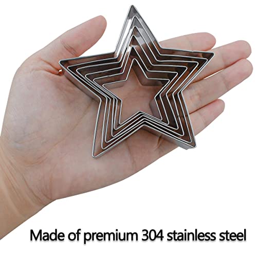 6 Pieces Star Cookie Cutters Set - Stainless Steel Five-Pointed Shaped Cutter, Biscuit Molds, Fondant Cake Cheese Cutter, Pastry Mold Bakeware Tools - Christmas Gifts (Assorted Sizes)