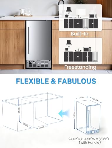 Electactic 15 Inch Outdoor Beverage Refrigerator, Undercounter Beverage Cooler with Stainless Steel Door, Built-in & Freestanding Drink Fridge for Beer Wine Soda, Outdoor Fridge for Patio Home Kitchen